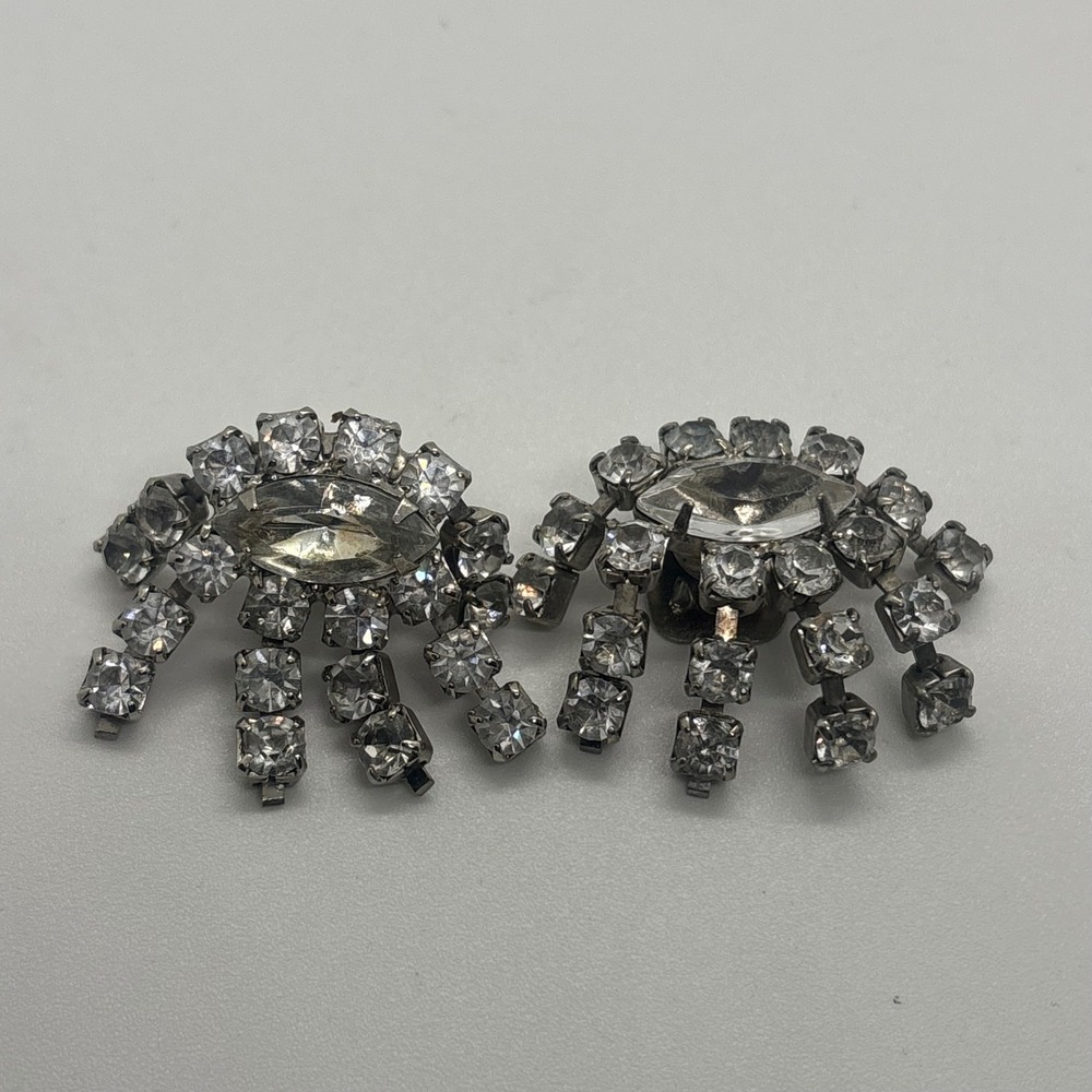 Vintage Rhinestone Shoe Clips Silver Tone Clear Crystal Bridal Wedding Pair